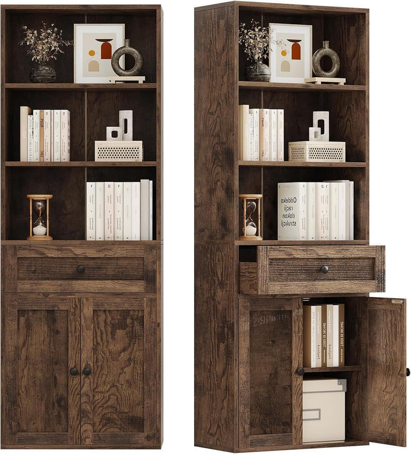 5-Tier Bookcase with Doors and Drawer