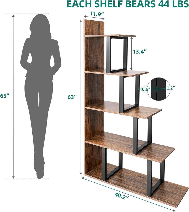 5-Tier Bookshelf L-Shape Freestanding Ladder Corner Bookcase