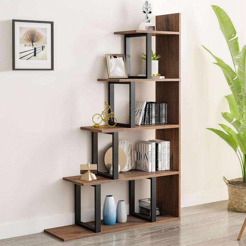 5-Tier Bookshelf L-Shape Freestanding Ladder Corner Bookcase