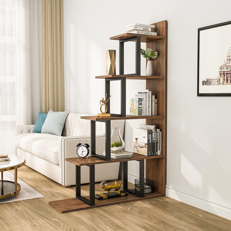 5-Tier Bookshelf L-Shape Freestanding Ladder Corner Bookcase