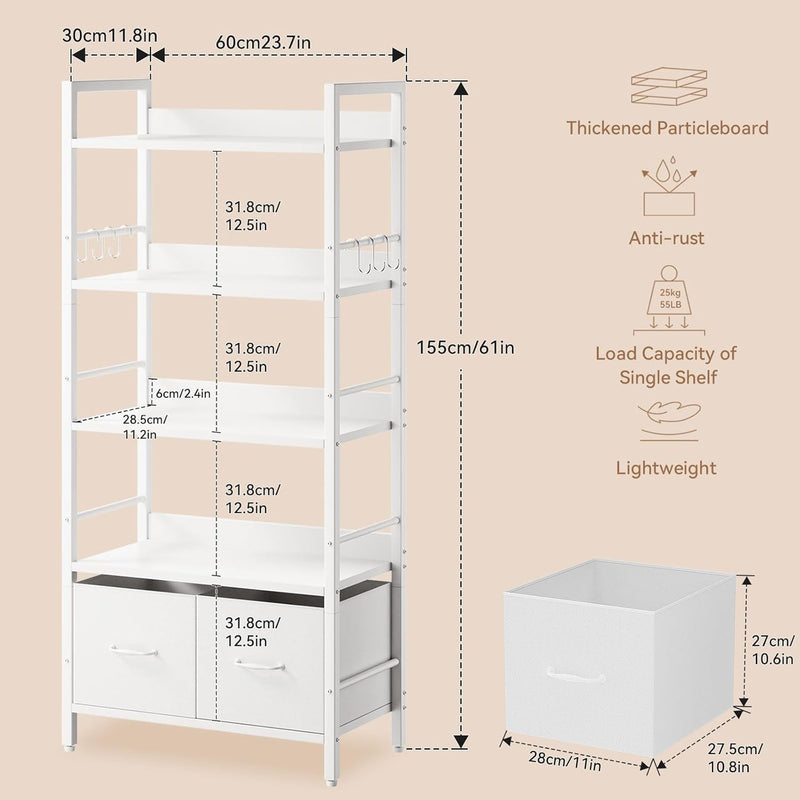 5-Tier Bookshelf Widening Bookcase with 2 Fabric Cloth