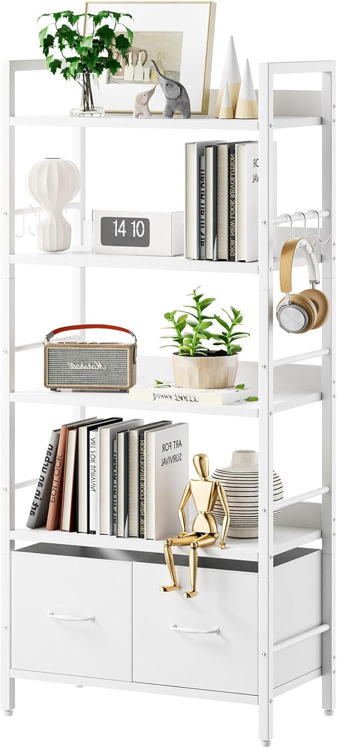 5-Tier Bookshelf Widening Bookcase with 2 Fabric Cloth