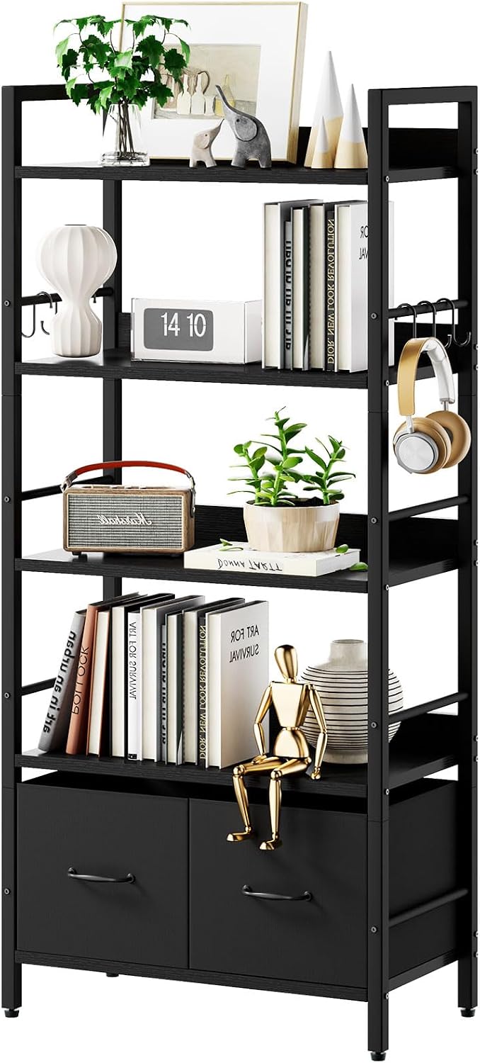 5-Tier Bookshelf Widening Bookcase with 2 Fabric Cloth