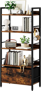 5-Tier Bookshelf Widening Bookcase with 2 Fabric Cloth