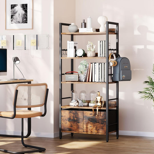 Bookshelf 5 Tier Bookshelves with 2 Fabric Cloth
