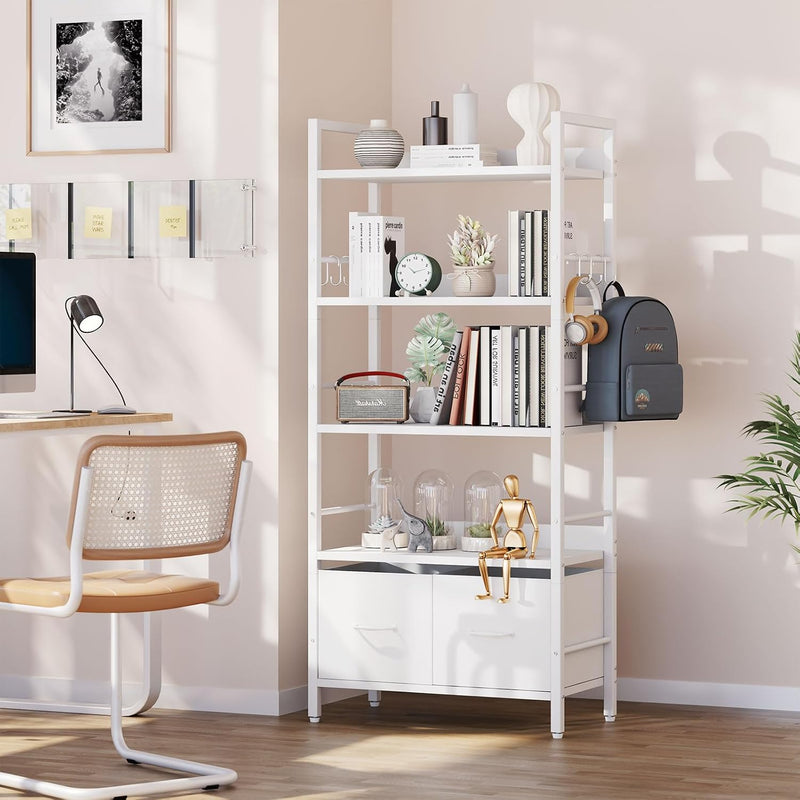 5-Tier Bookshelf Widening Bookcase with 2 Fabric Cloth