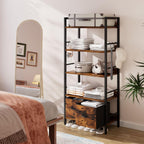 5-Tier Bookshelf Widening Bookcase with 2 Fabric Cloth
