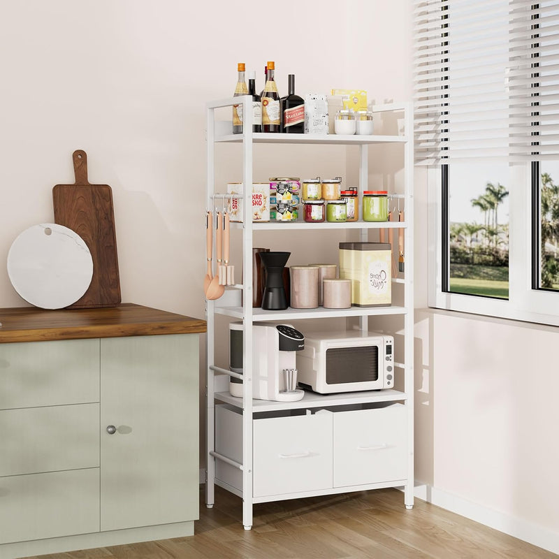 5-Tier Bookshelf Widening Bookcase with 2 Fabric Cloth