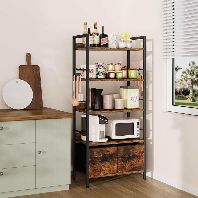 5-Tier Bookshelf Widening Bookcase with 2 Fabric Cloth