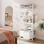 5-Tier Bookshelf Widening Bookcase with 2 Fabric Cloth