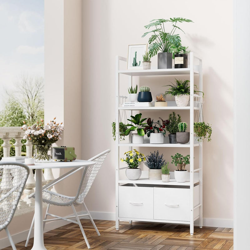 5-Tier Bookshelf Widening Bookcase with 2 Fabric Cloth
