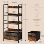 5-Tier Bookshelf Widening Bookcase with 2 Fabric Cloth