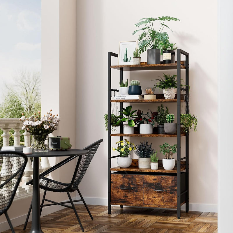 5-Tier Bookshelf Widening Bookcase with 2 Fabric Cloth