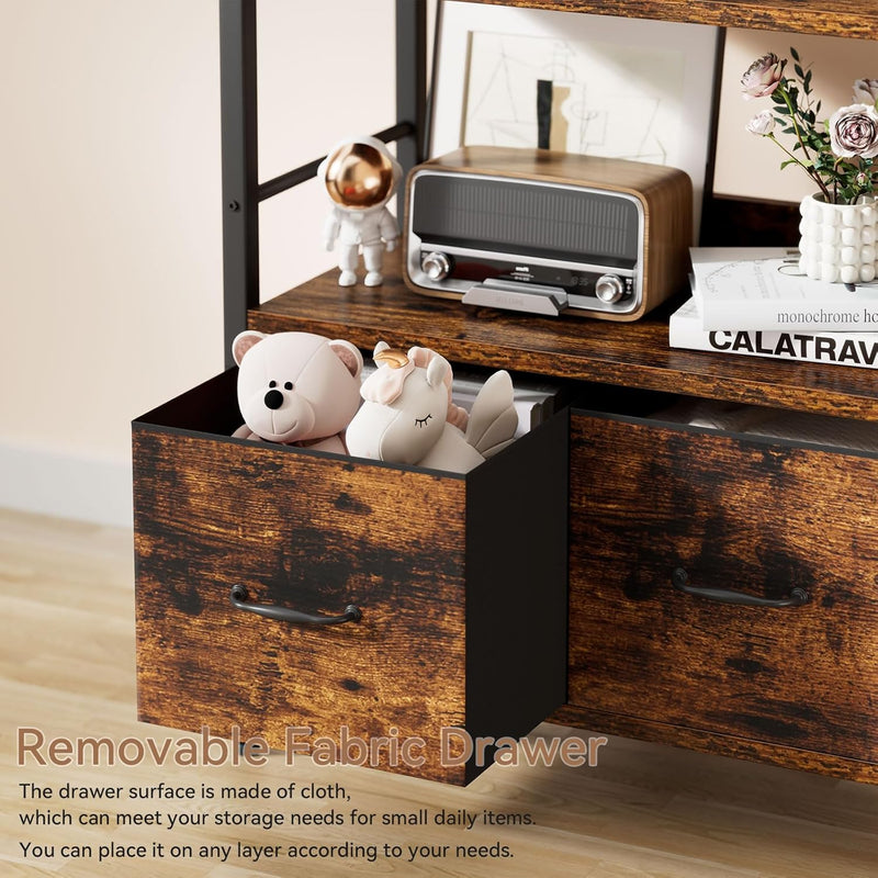 5-Tier Bookshelf Widening Bookcase with 2 Fabric Cloth
