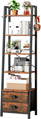 5 Tier Bookshelf with 2 Fabric Drawers Slim