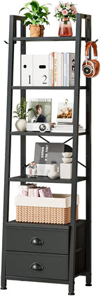5 Tier Bookshelf with 2 Fabric Drawers Slim
