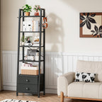 5 Tier Bookshelf with 2 Fabric Drawers Slim