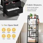 5 Tier Bookshelf with 2 Fabric Drawers Slim