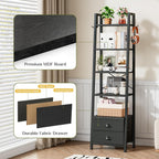 5 Tier Bookshelf with 2 Fabric Drawers Slim