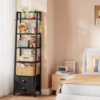 5 Tier Bookshelf with 2 Fabric Drawers Slim