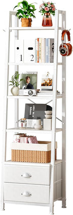 5 Tier Bookshelf with 2 Fabric Drawers Slim