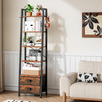5 Tier Bookshelf with 2 Fabric Drawers Slim