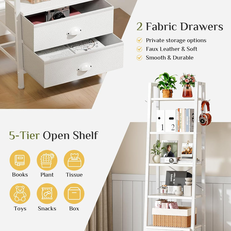5 Tier Bookshelf with 2 Fabric Drawers Slim