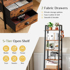 5 Tier Bookshelf with 2 Fabric Drawers Slim