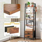 5 Tier Bookshelf with 2 Fabric Drawers Slim
