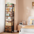 5 Tier Bookshelf with 2 Fabric Drawers Slim