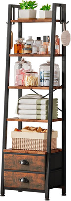 5 Tier Bookshelf with 2 Fabric Drawers Slim