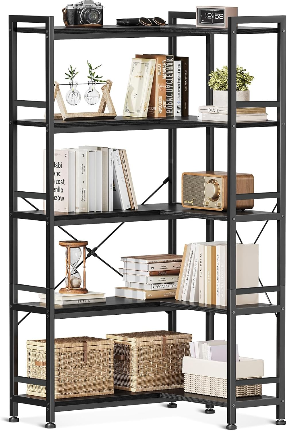 5-Tier Corner Bookshelf 5-Shelf L Shaped Bookcase Tall