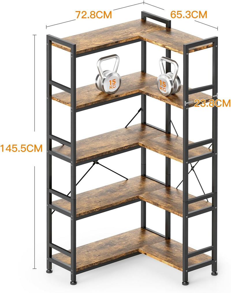 5-Tier L-Shape Corner Bookcase 145.5CM