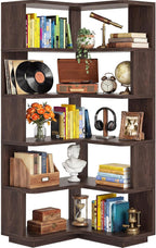 5-Tier Corner Bookshelf L-Shaped Bookcase Space-Saving