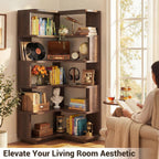 5-Tier Corner Bookshelf L-Shaped Bookcase Space-Saving