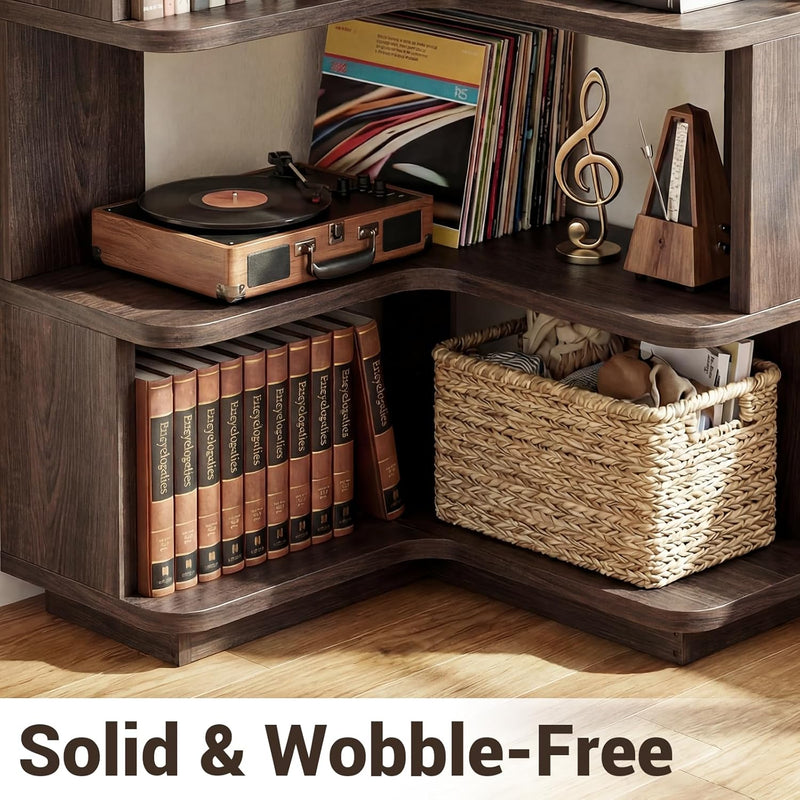 5-Tier Corner Bookshelf L-Shaped Bookcase Space-Saving
