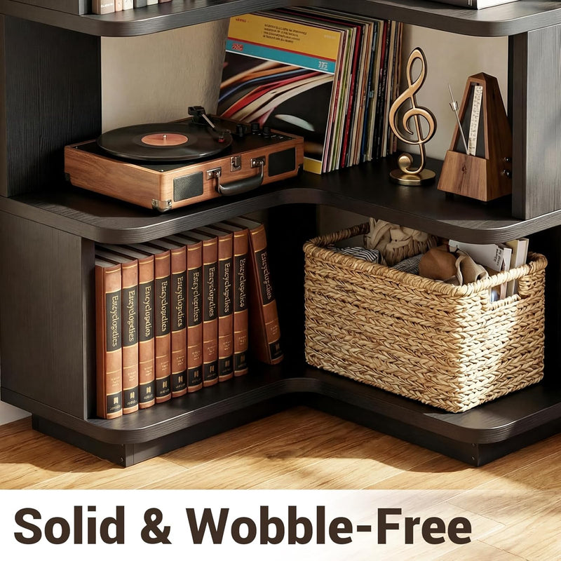 5-Tier Corner Bookshelf L-Shaped Bookcase Space-Saving