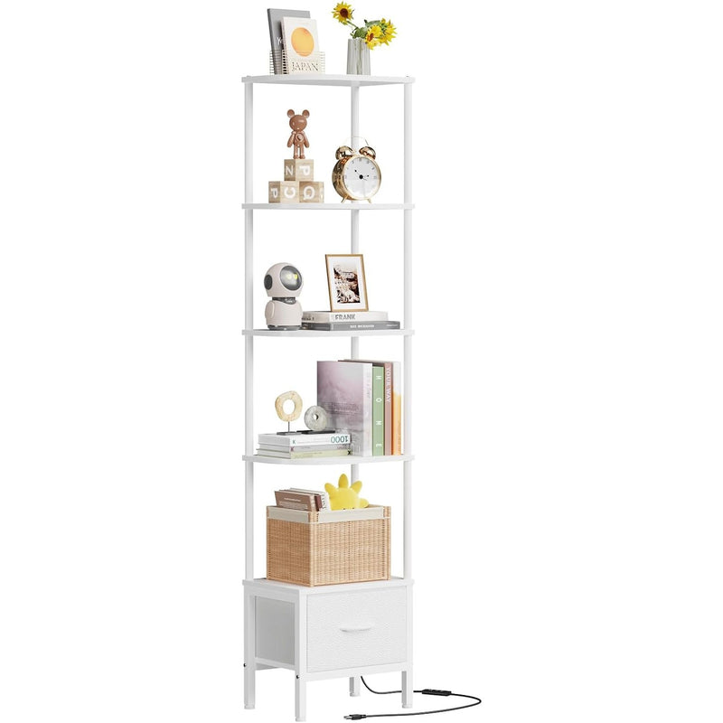5-Tier Corner Shelf with LED Light Fabric Drawer