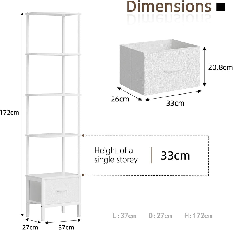 5-Tier Corner Shelf with LED Light Fabric Drawer