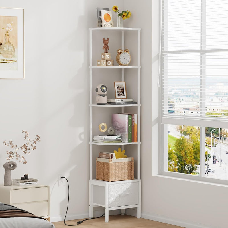 5-Tier Corner Shelf with LED Light Fabric Drawer