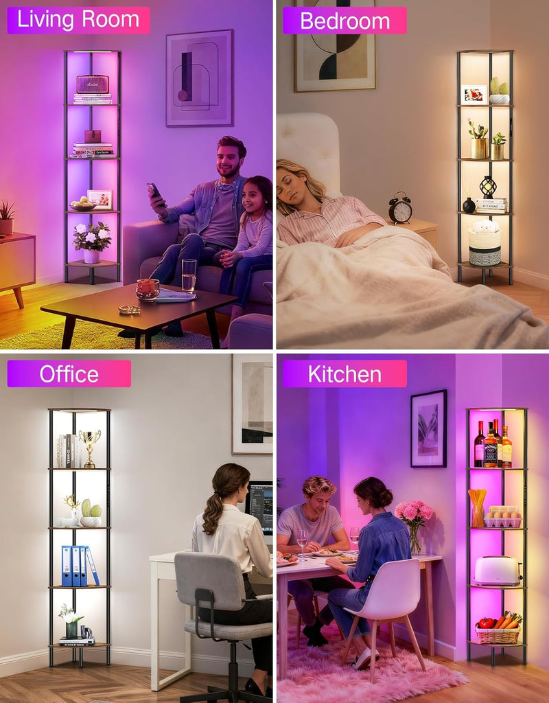 5 Tier Corner Shelf with RGB Lights Touch