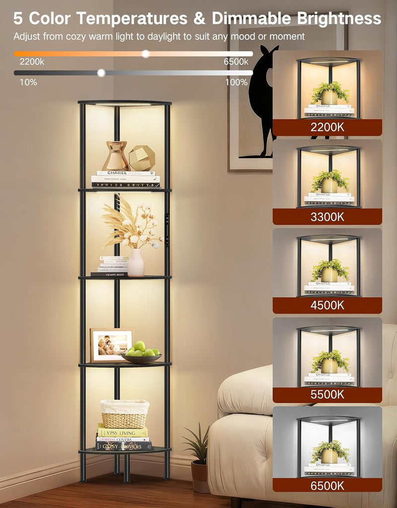 5 Tier Floor Lamp with Shelves LED Light