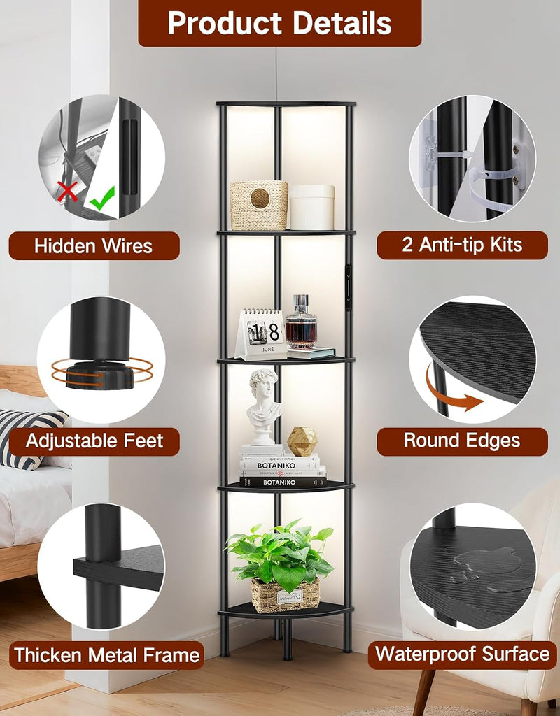 5 Tier Floor Lamp with Shelves LED Light