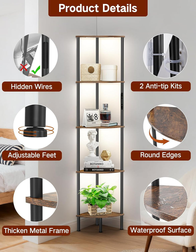 5 Tier Floor Lamp with Shelves LED Light