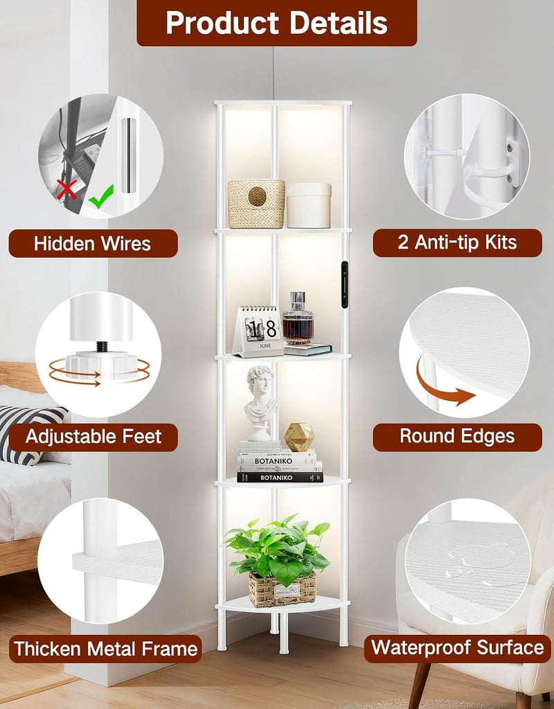 5 Tier Floor Lamp with Shelves LED Light
