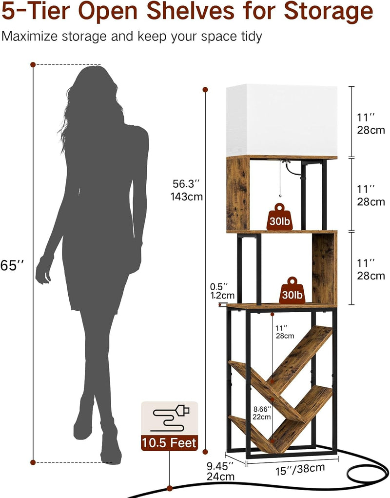 5-Tier Floor Lamp with Shelves Remote Dimmable S-Shaped