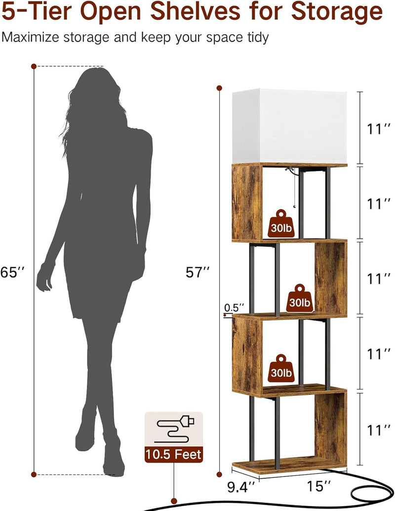 5-Tier Floor Lamp with Shelves Remote Dimmable S-Shaped
