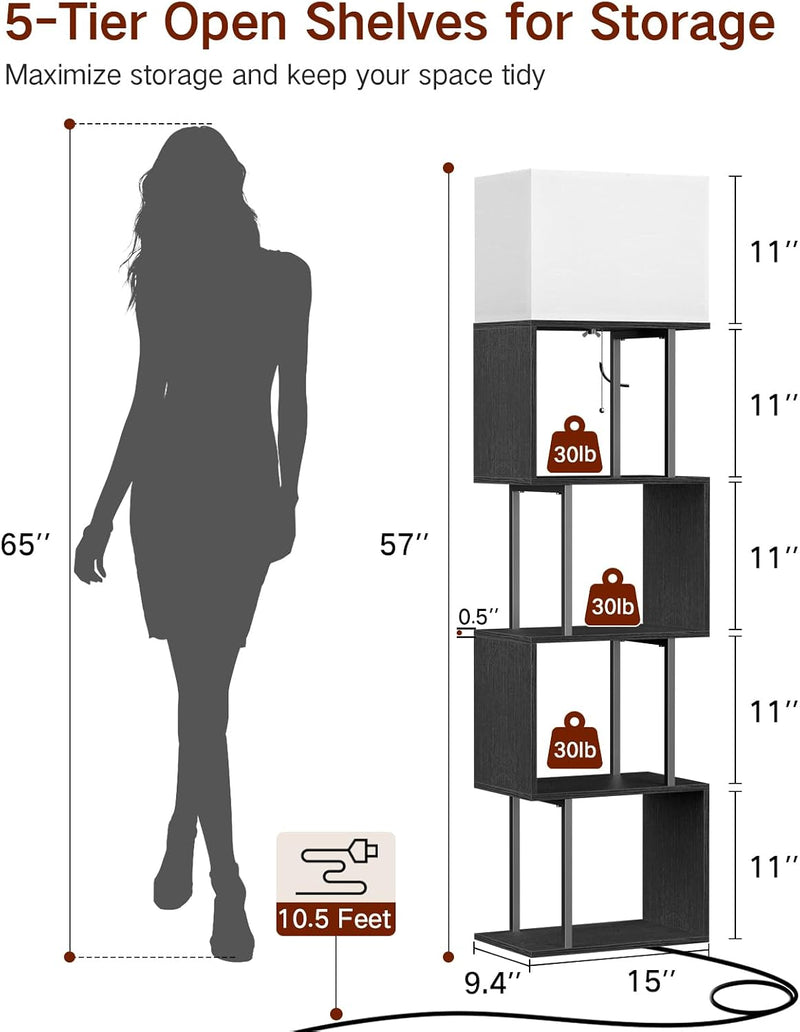 5-Tier Floor Lamp with Shelves Remote Dimmable S-Shaped