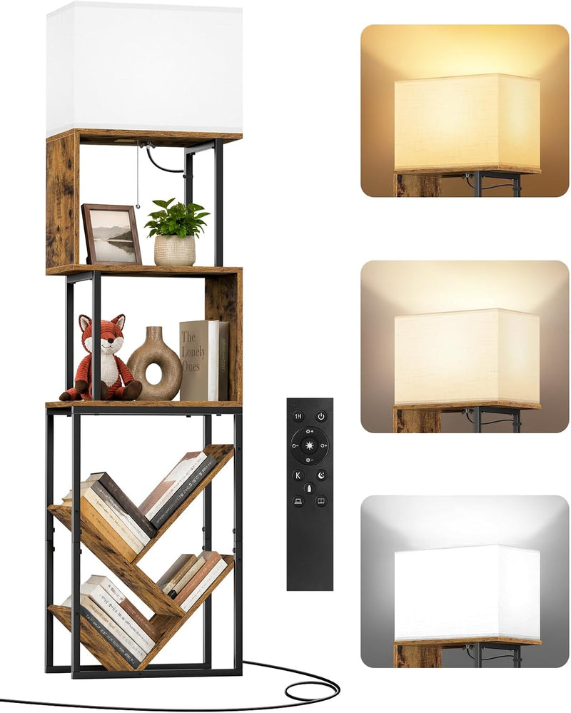 5-Tier Floor Lamp with Shelves Remote Dimmable S-Shaped