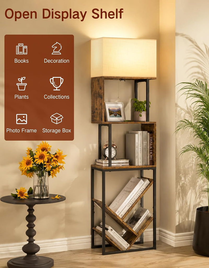 5-Tier Floor Lamp with Shelves Remote Dimmable S-Shaped